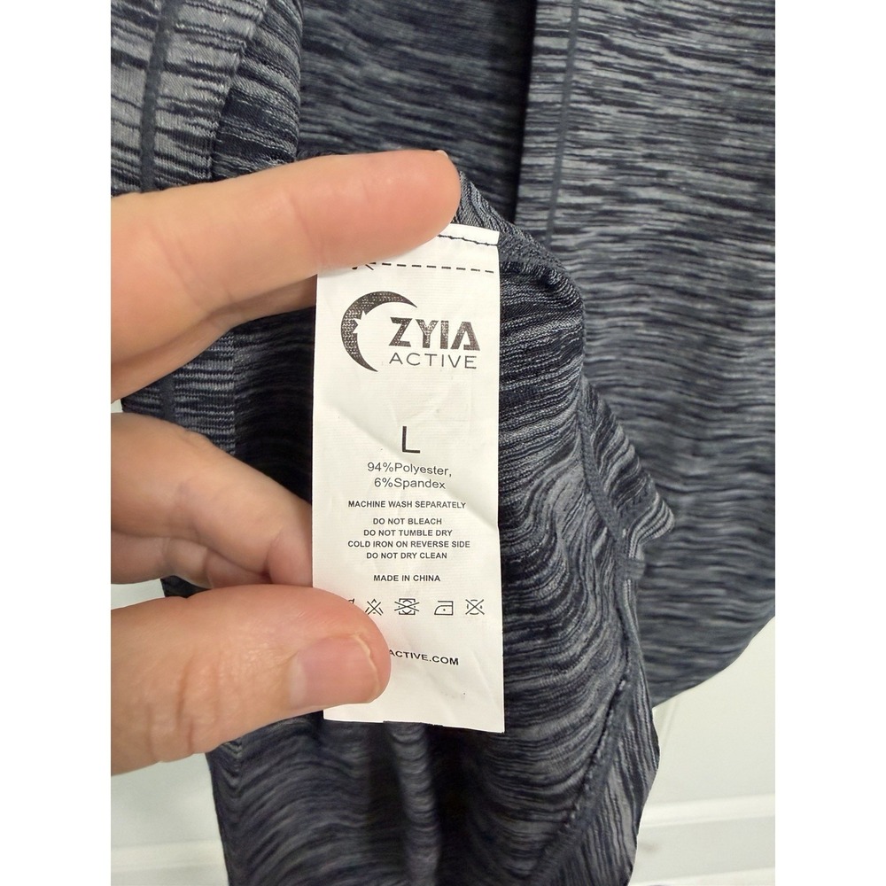 Zyia Active Womens Space Dye Long Sleeve Split Back Performance Top Black Gray L - Picture 6 of 8